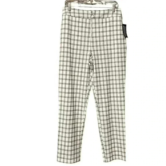 Danielle Bernstein Pant Women’s 8 Ivory Plaid Ring Zip Preppy Light Academia NWT - Picture 1 of 8